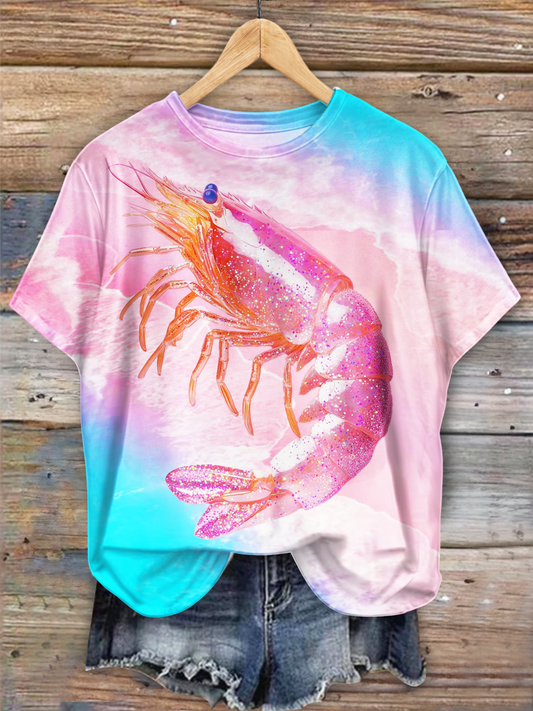 Disco Glitter Shrimp Art Crew Neck T-shirt