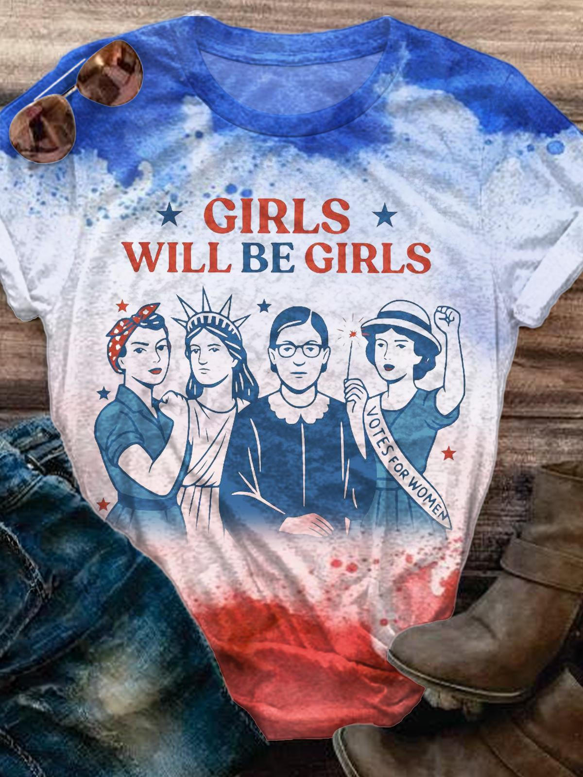 Girls Will Be Girls Contrast Print Crew Neck T-shirt