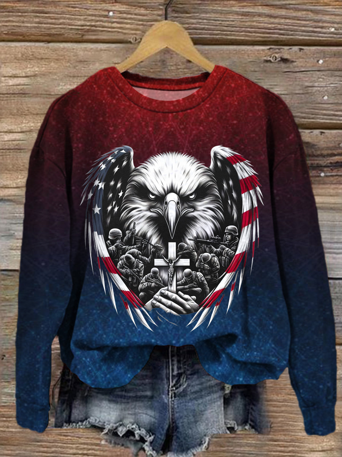 Eagle American Flag Printed Long Sleeve Casual Top