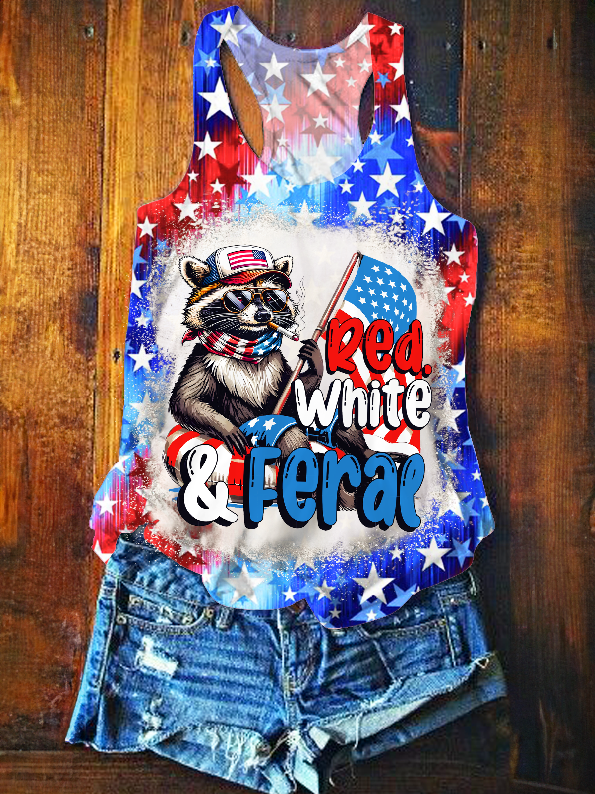 Red White And Feral Printed Casual Tank Top