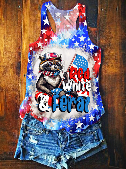 Red White And Feral Printed Casual Tank Top