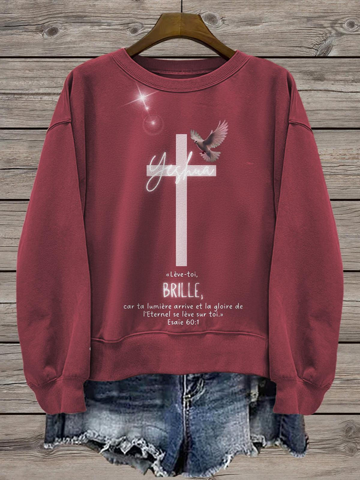 Word Of Faith Cross Printed Long Sleeve Casual Top