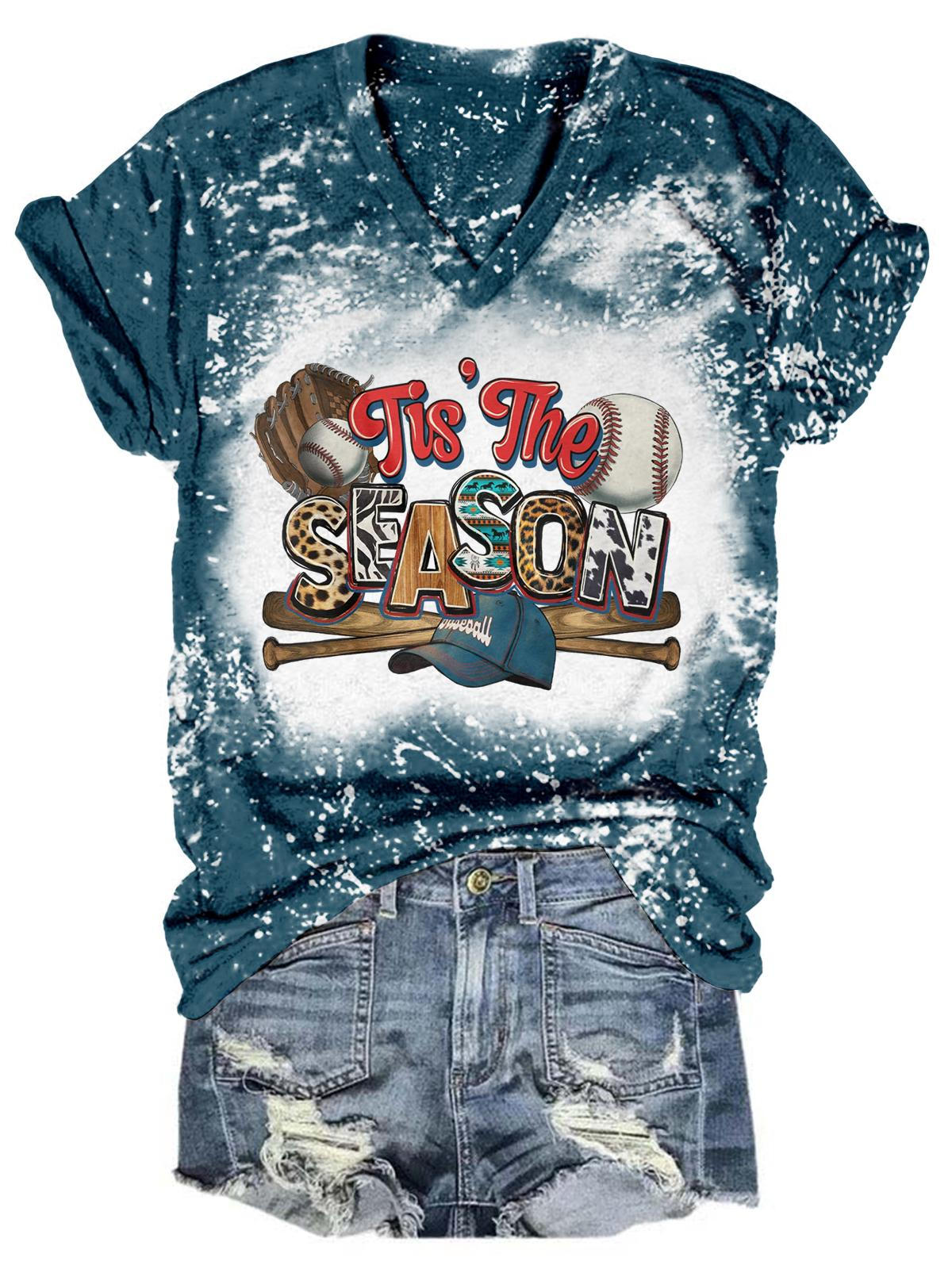 Tis' The Season Baseballschläger Tie Dye V-Ausschnitt T-Shirt