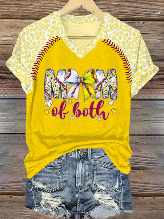 Leopard Baseball Softball Print V-neck T-Shirt