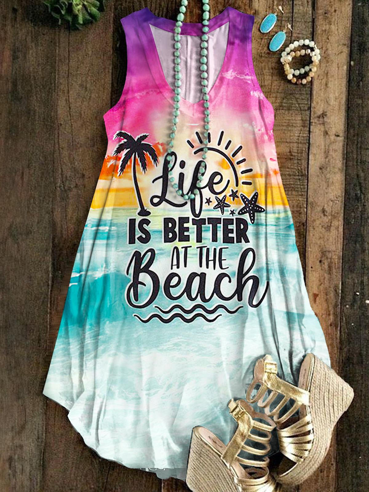 Hawaii Summer Beach Sleeveless V Neck Dress