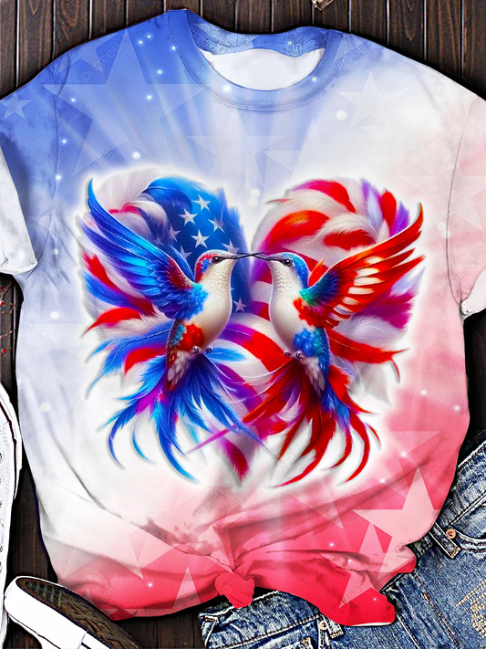 Independence Day Patriotic Hummingbird Crew Neck T-shirt