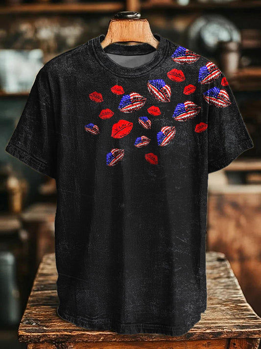 Flag Kiss Printed Crew Neck T-shirt