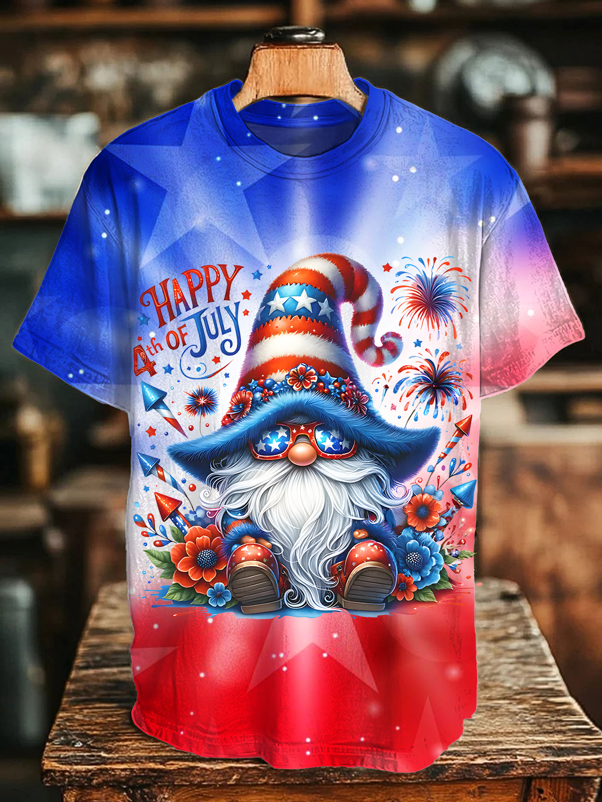 Independence July 4th Gnome Crew Neck T-shirt