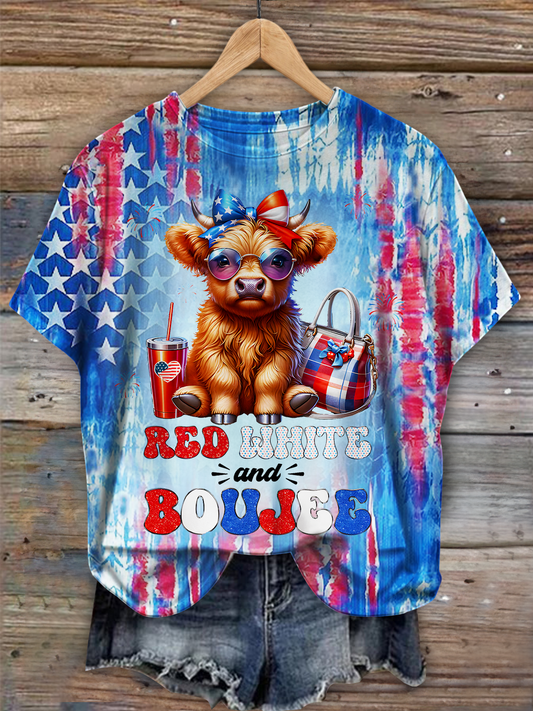 Patriotic Highland Cow Crew Neck T-shirt