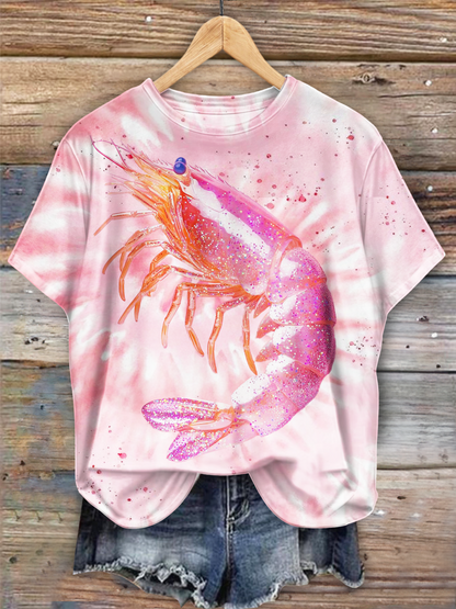 Disco Glitter Shrimp Art Crew Neck T-shirt