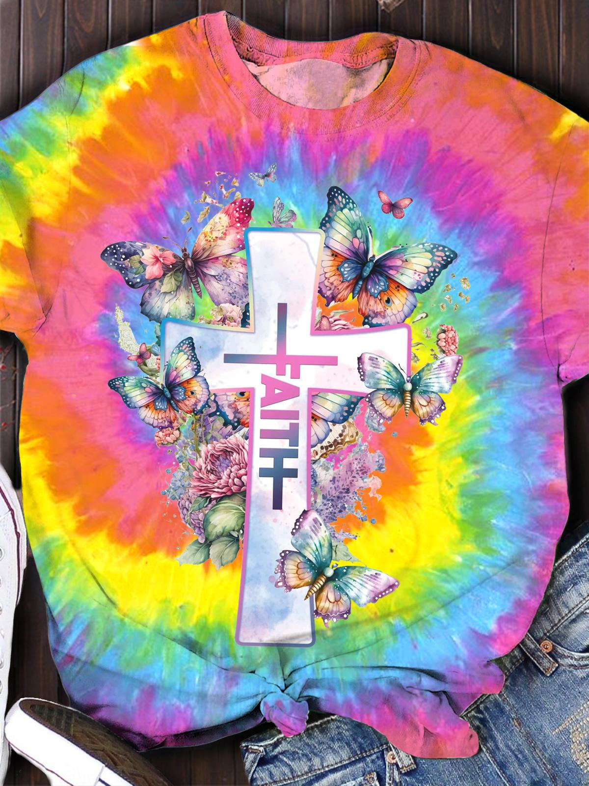 Beautiful Butterfly Faith Crew Neck T-shirt