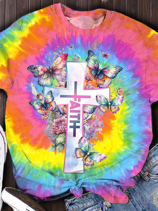Beautiful Butterfly Faith Crew Neck T-shirt