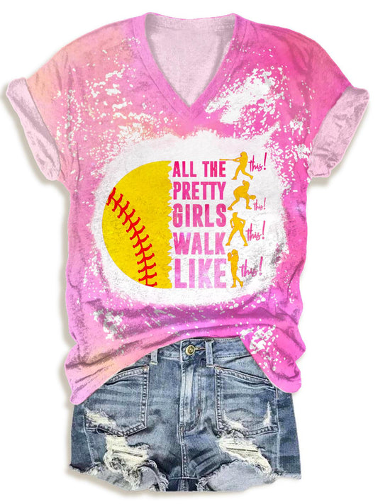 All The Pretty Girls Walk Like This Softball Player V-neck T-Shirt