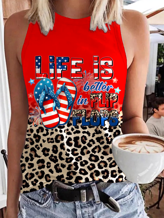 Life IS Flip Flops Crew Neck Sleeveless Tank Top