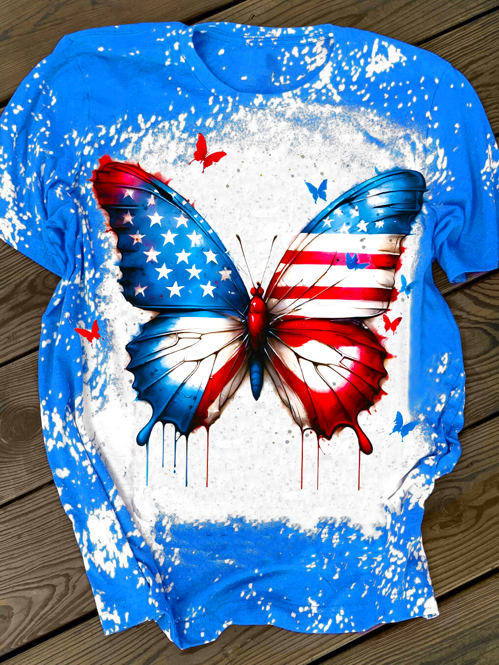 Tie-dye Independence Day Butterfly Crew Neck T-shirt
