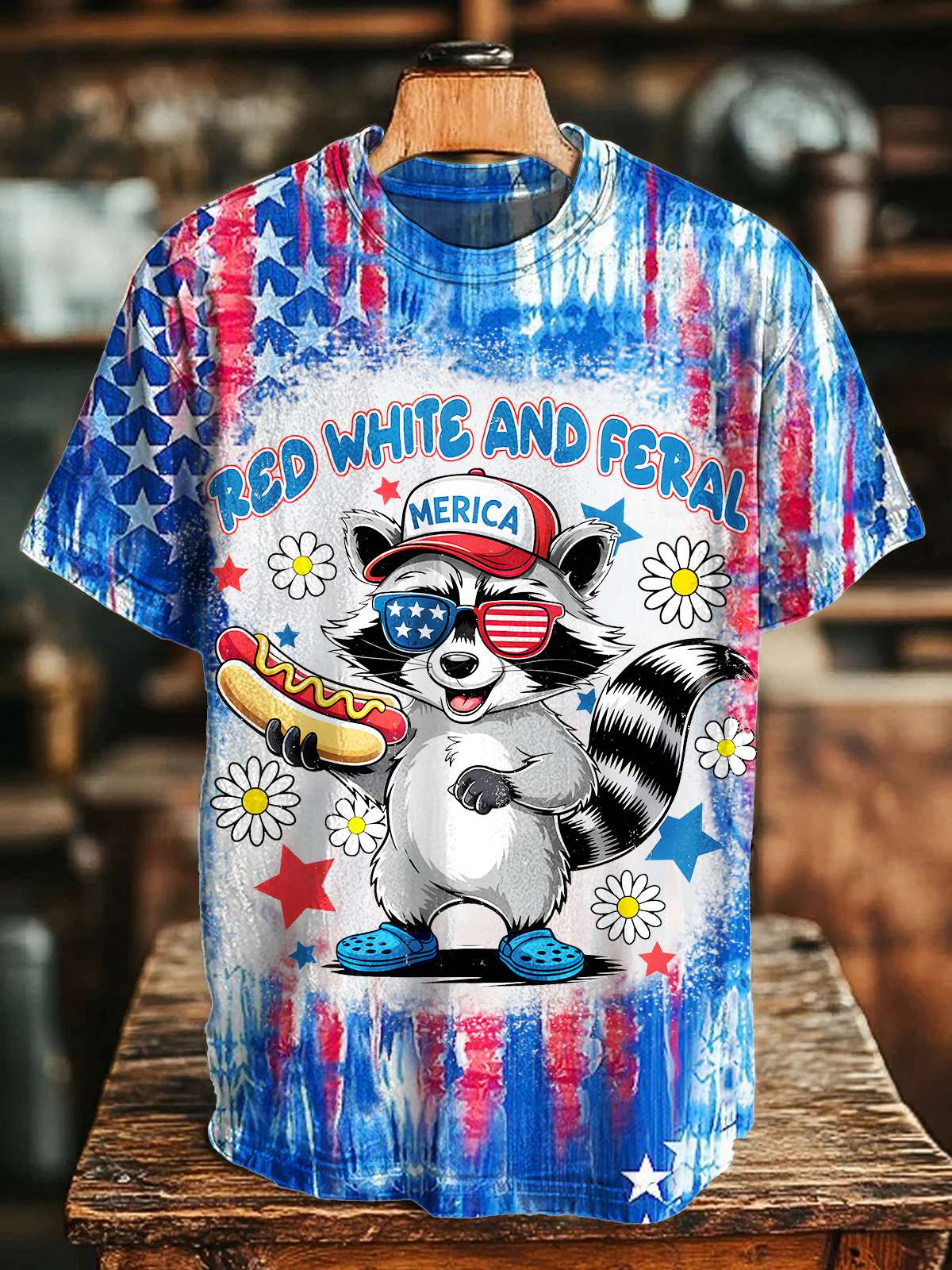 Red White And Feral Crew Neck T-shirt
