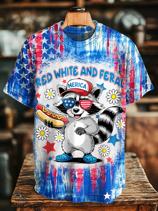 Red White And Feral Crew Neck T-shirt