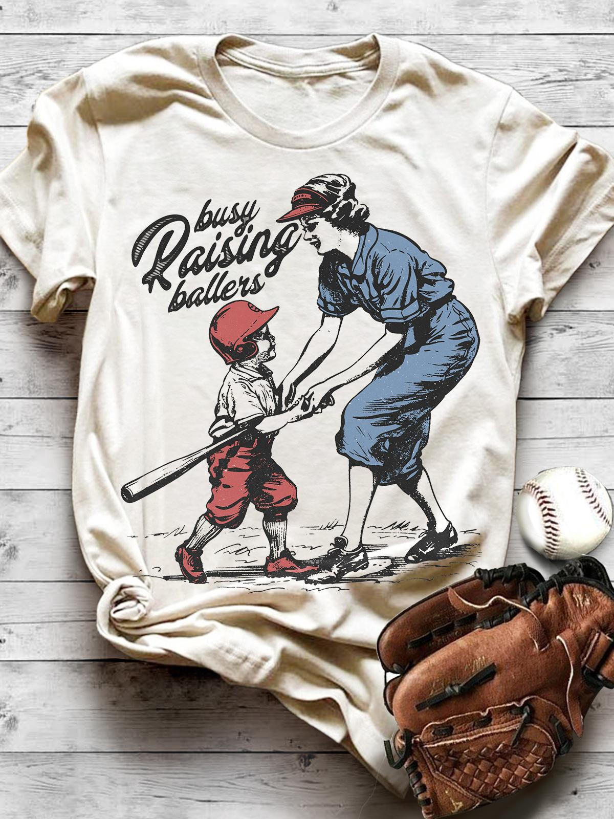 Busy Raising Ballers Kunst Cartoon Illustration Spaß Druck T-shirt 