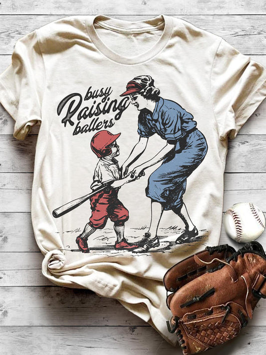 Busy Raising Ballers Kunst Cartoon Illustration Spaß Druck T-shirt 