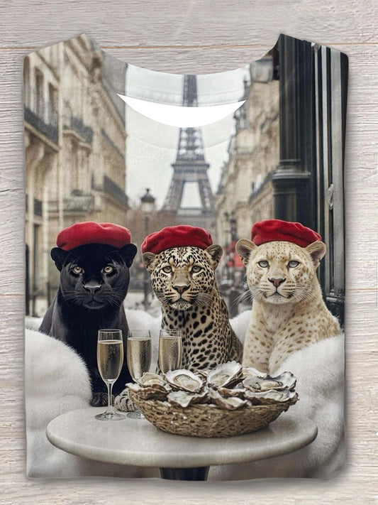 Funny Leopard Print Crew Neck T-shirt