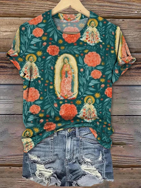 Catholic Mother Mary Religious Faith Crew Neck T-shirt