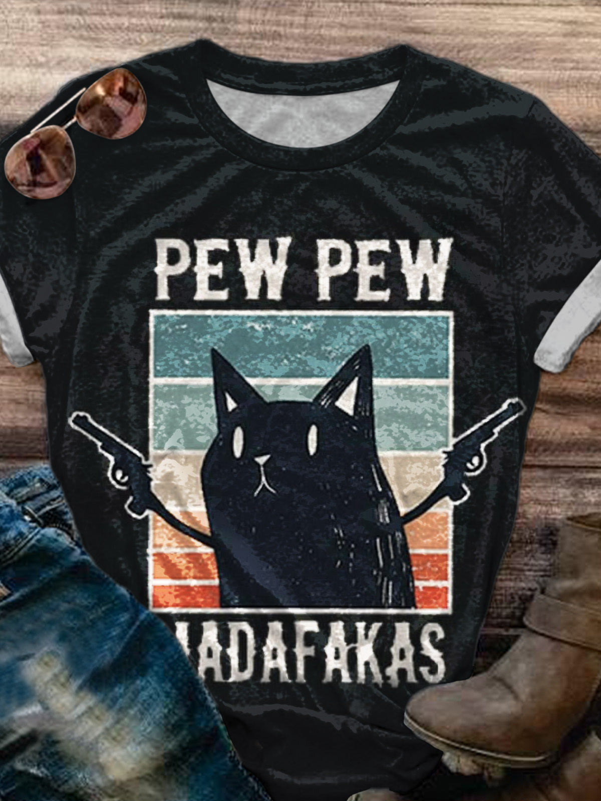 Pew Pew Madafakas Dark Cat Funny Print T-shirt – Briteneye