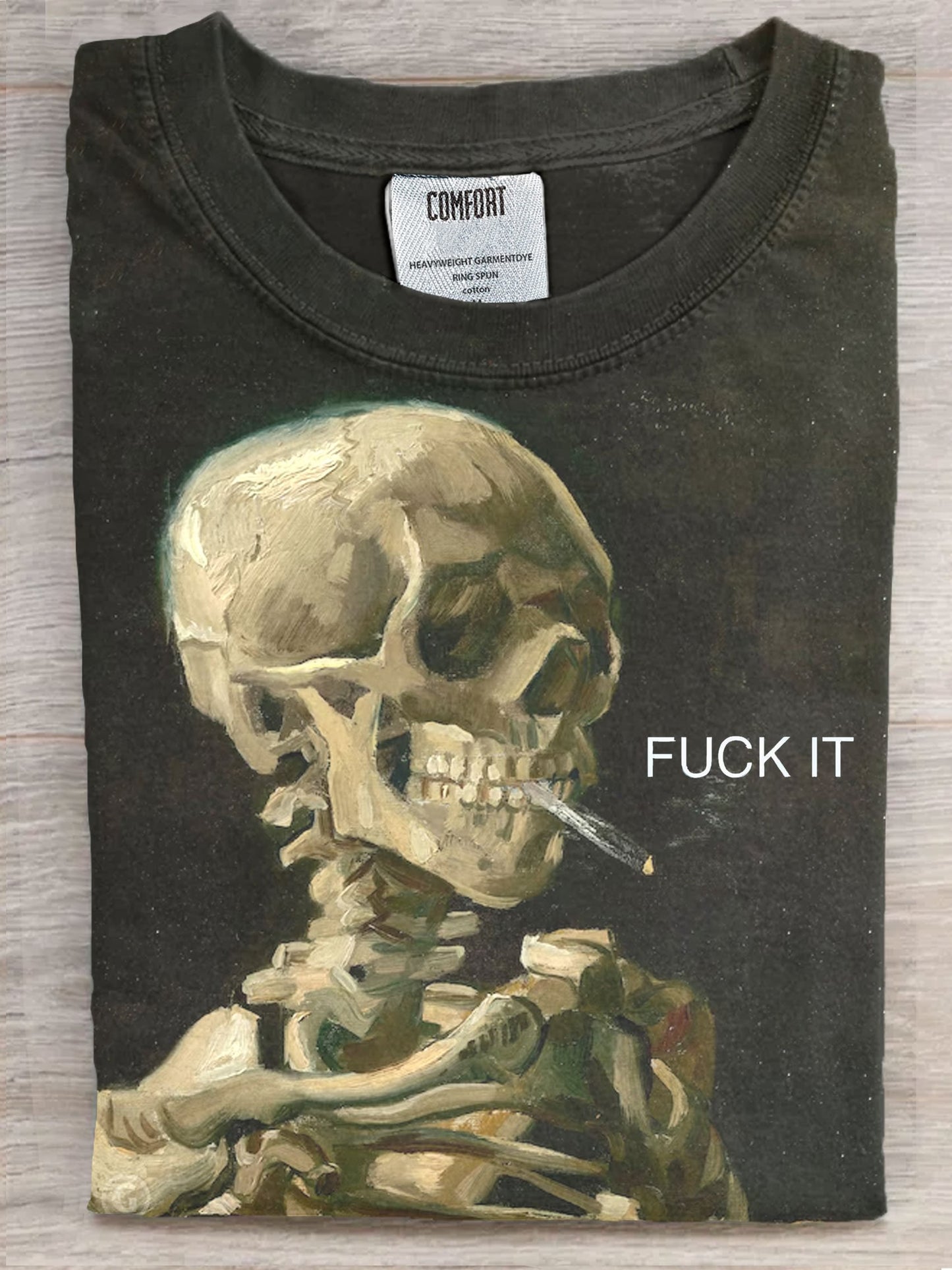 Vintage Skull Fuck It Art Print Casaul Short Sleeve T-shirt