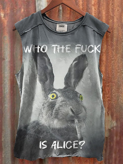 Who The Fuck Bunny Art Print 100% Cotton Casual Tank Top
