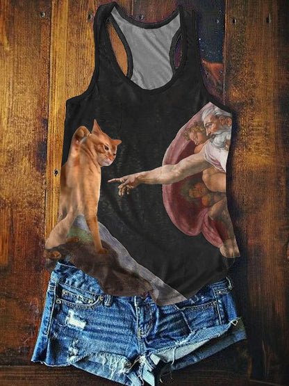 Funny Cat Art Print Casual Tank Top