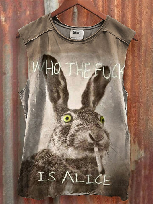 Who The Fuck Bunny Art Print 100% Cotton Casual Tank Top