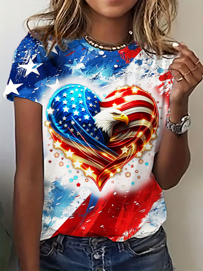 Love American Flag&Bald Eagle Crew Neck T-shirt