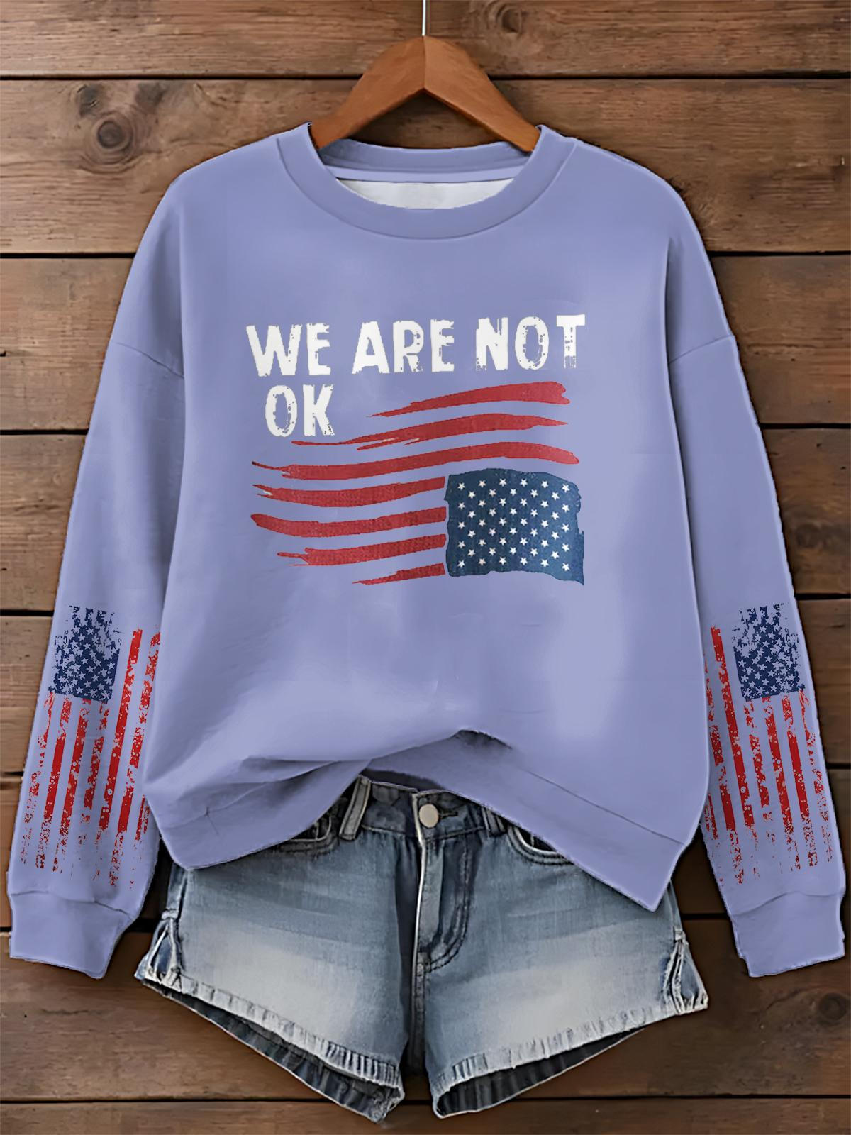 We Are Not Ok Printed Long Sleeve Casual Top