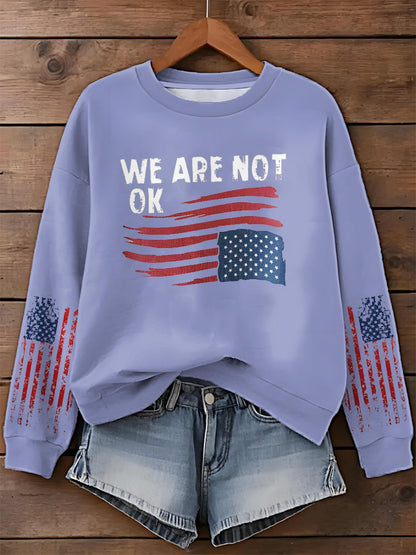We Are Not Ok Printed Long Sleeve Casual Top