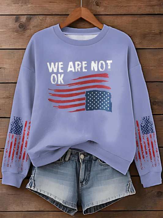 We Are Not Ok Printed Long Sleeve Casual Top