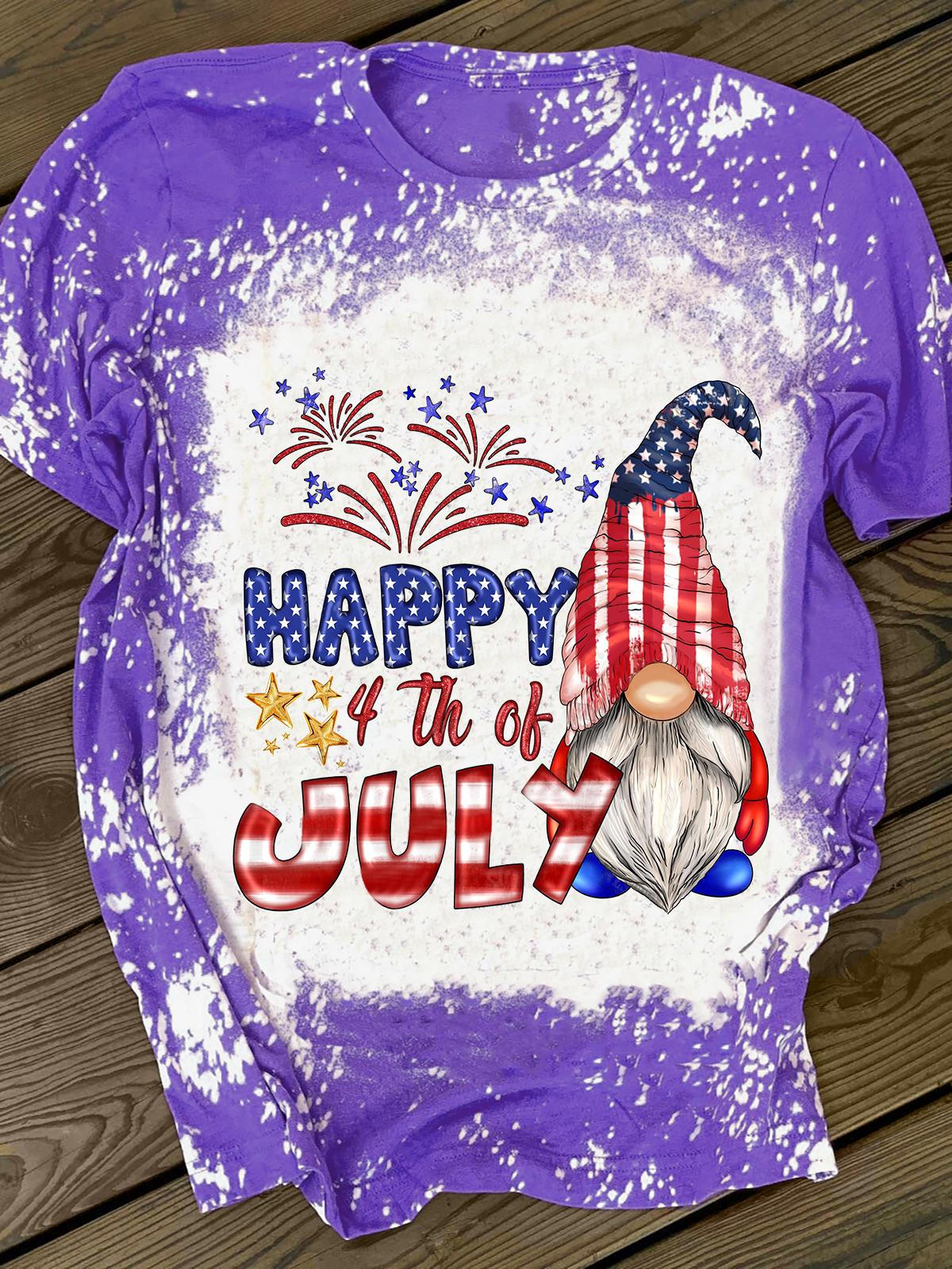 T-Shirt mit Rundhalsausschnitt und „Happy 4th of July“-Gnom-Print 