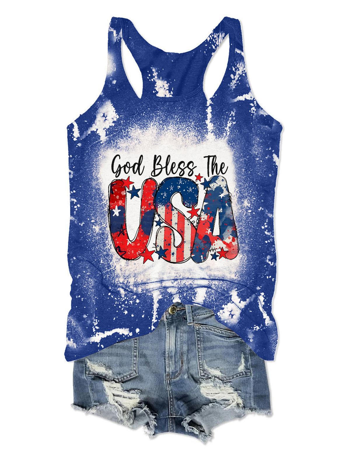 Tanktop mit Rundhalsausschnitt und „God Bless The USA“-Aufdruck 