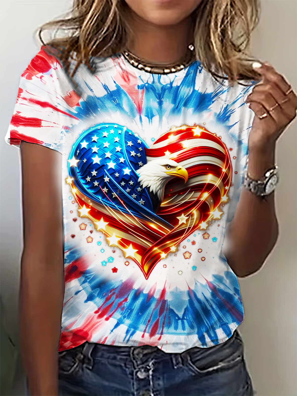 Love American Flag&Bald Eagle Crew Neck T-shirt