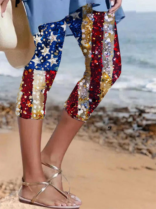 American Flag Print Stretch Leggings