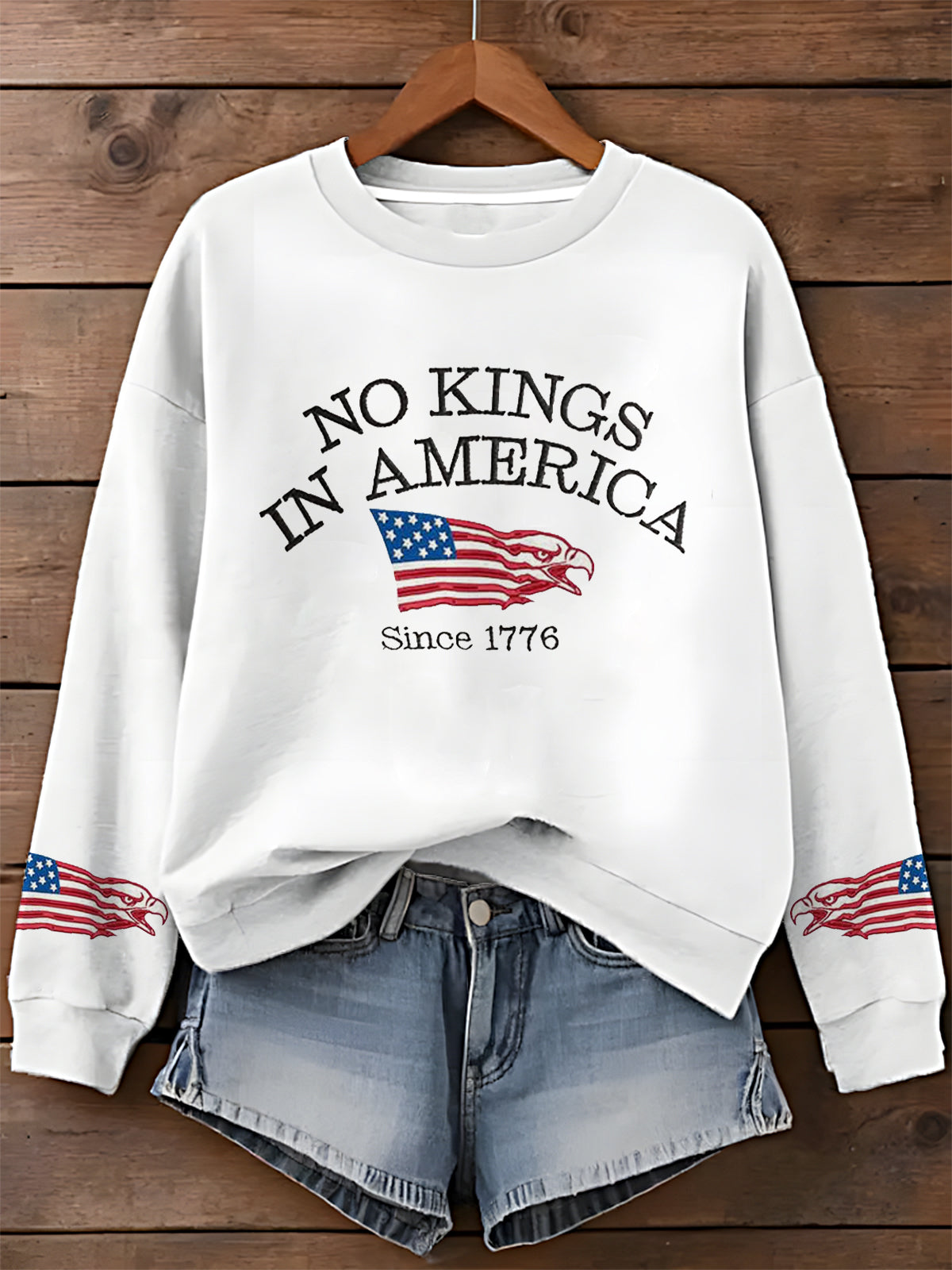 No Kings In America Since 1776 Print Long Sleeve Casual Top