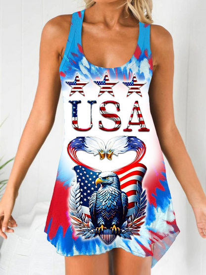 American Flag Bald Eagle Women's Long Vest Dress