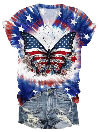 Butterfly In Patriotic Colors Graphics For Printing V-neck T-Shirt