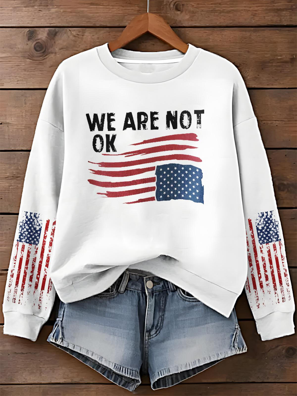 We Are Not Ok Printed Long Sleeve Casual Top