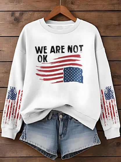We Are Not Ok Printed Long Sleeve Casual Top