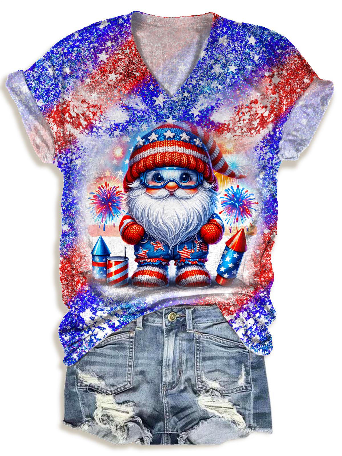 Independence Day Cute Gnome V-neck T-Shirt