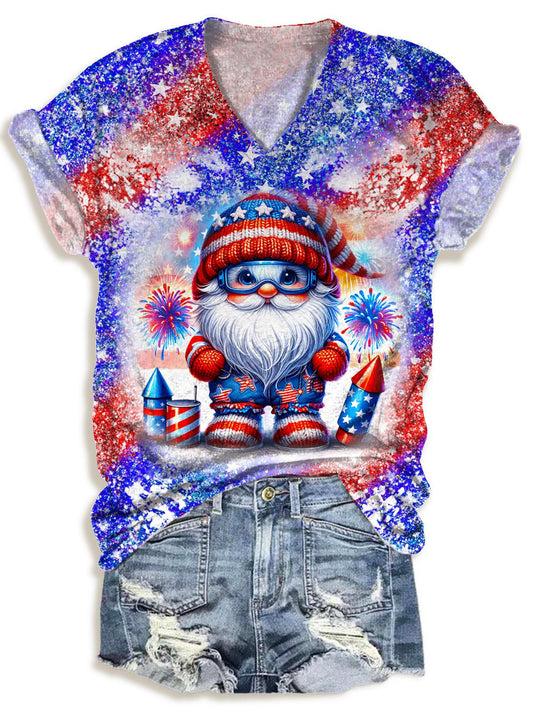 Independence Day Cute Gnome V-neck T-Shirt