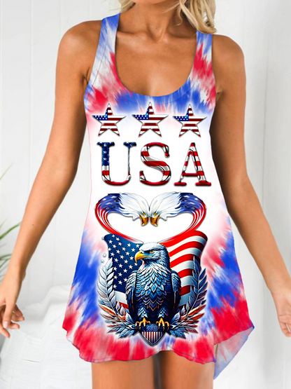 American Flag Bald Eagle Women's Long Vest Dress