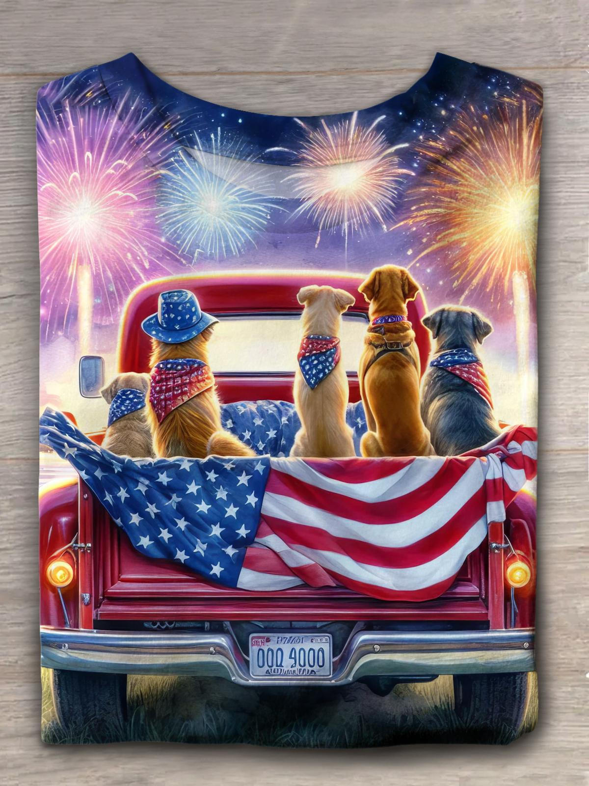 4th of July Celebration Dogs Crew Neck T-shirt