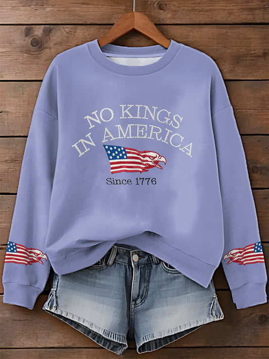 No Kings In America Since 1776 Print Long Sleeve Casual Top