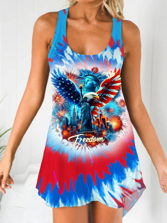 American Statue Of Liberty&Bald Eagle Women's Long Vest Dress