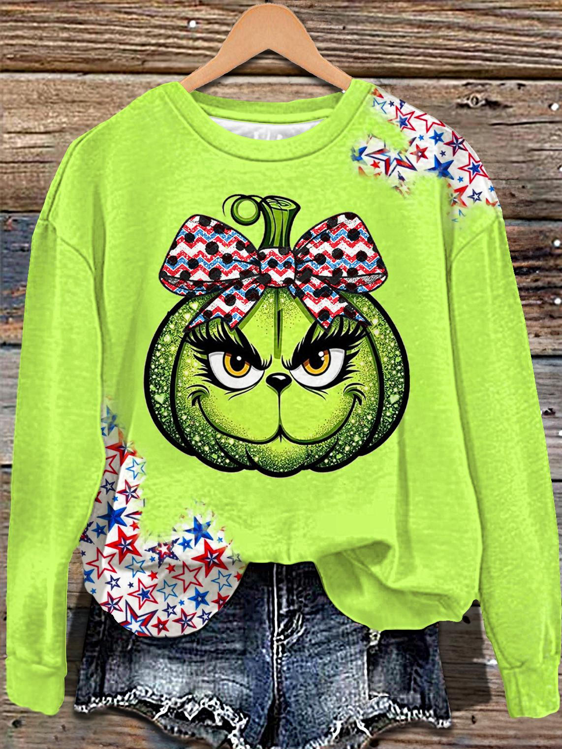 Independence Day Star Cartoon Character Print Long Sleeve Casual Top